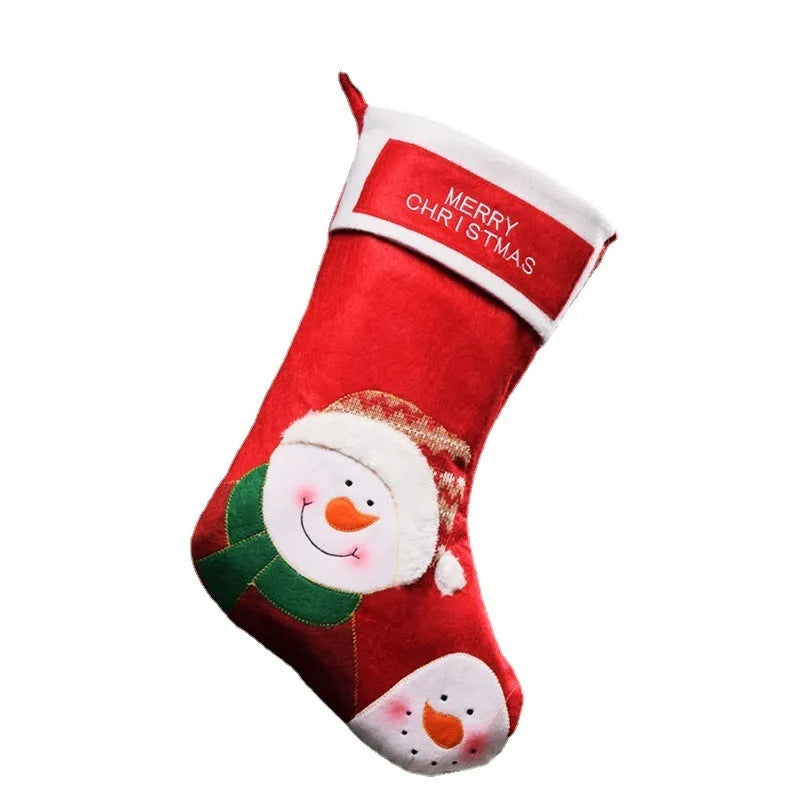 Christmas stockings in elk, elderly gentleman and snowman designs made from non-woven fabric