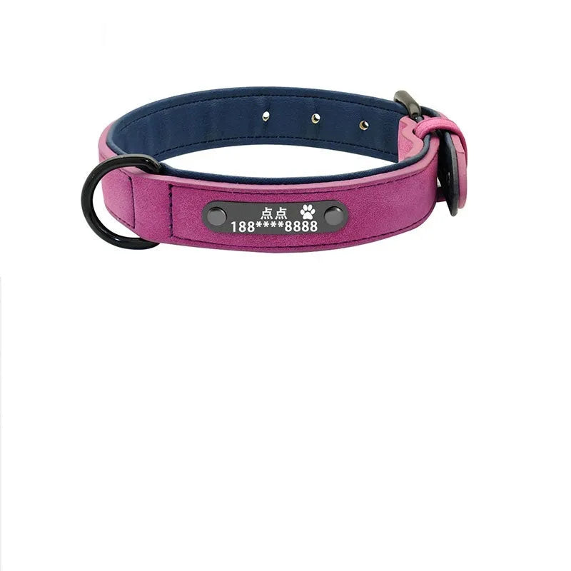 Custom dog collar with lettering anti-lost brown microfiber leather genuine leather size M