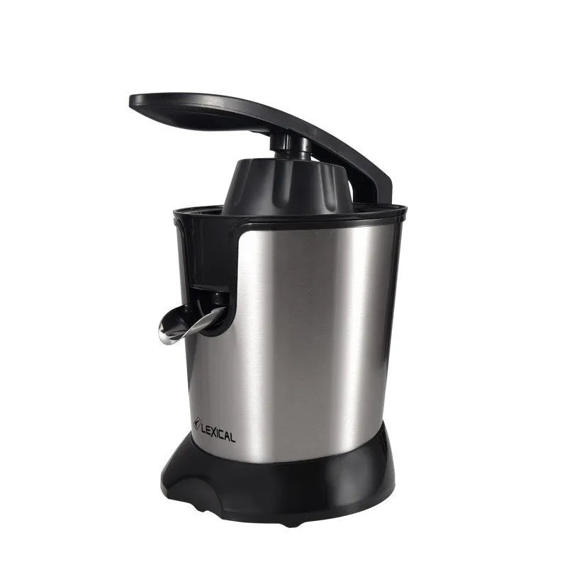 Stainless steel electric citrus juicer with vertical screw rod cutter and round feeding port