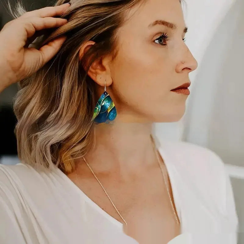 Acrylic flat branch knot drop earrings with printed patterns in various personality styles