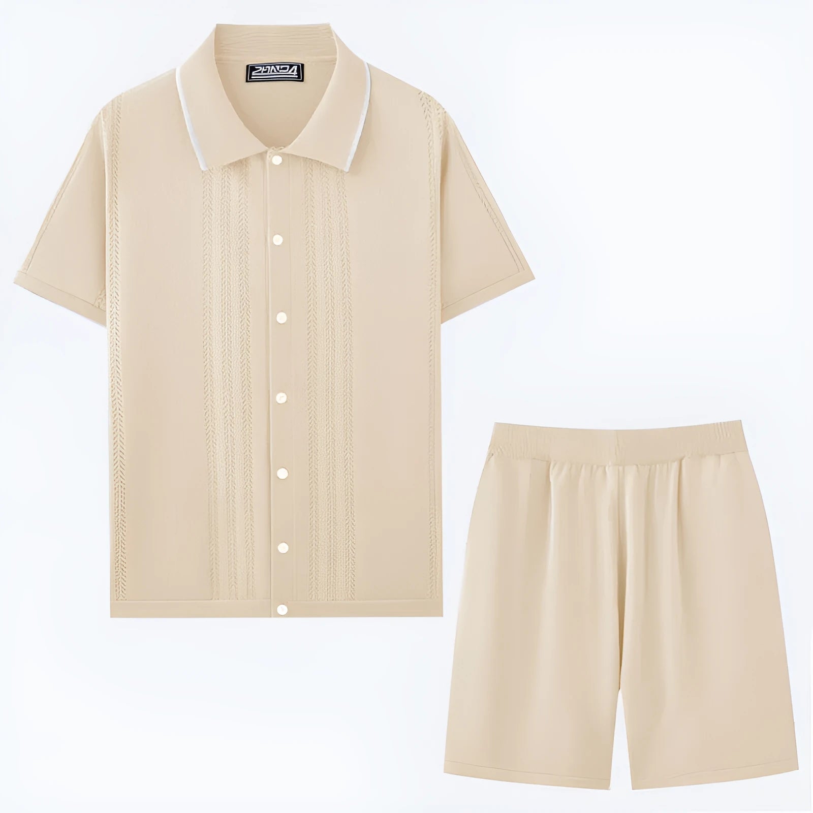 Men's Tencel fabric business casual two-piece set with short sleeve sweater and matching shorts