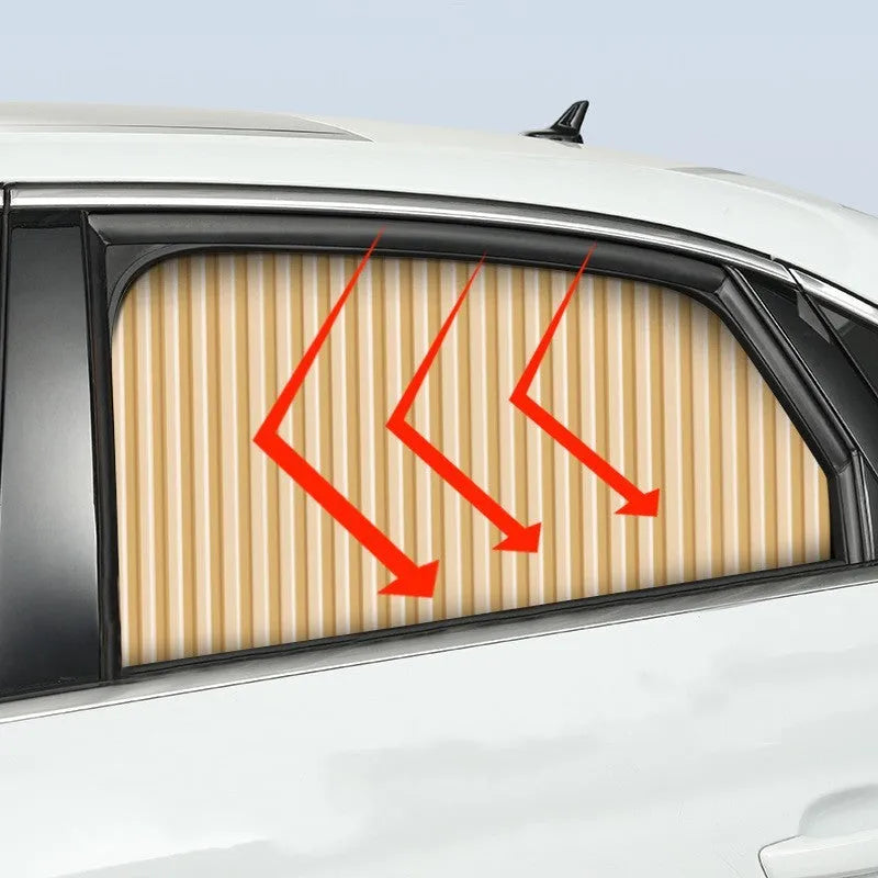 Auto retractable car sun curtain with thick opaque material in roller shutter mechanism
