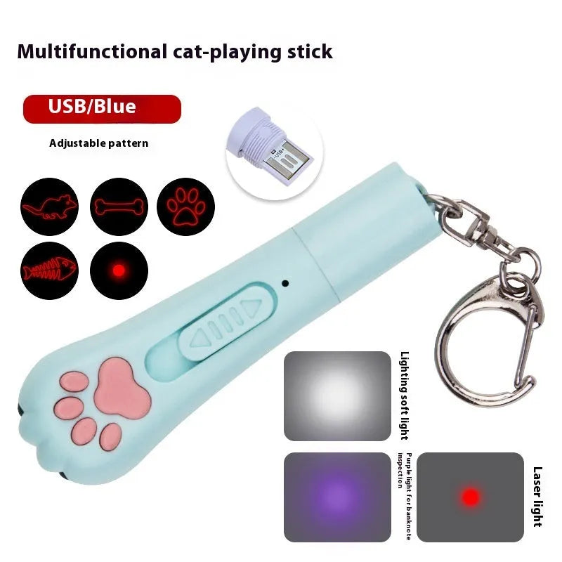 Infrared mini cat footprints charging toy with moonlight lamp in pink, blue, purple, and white options
