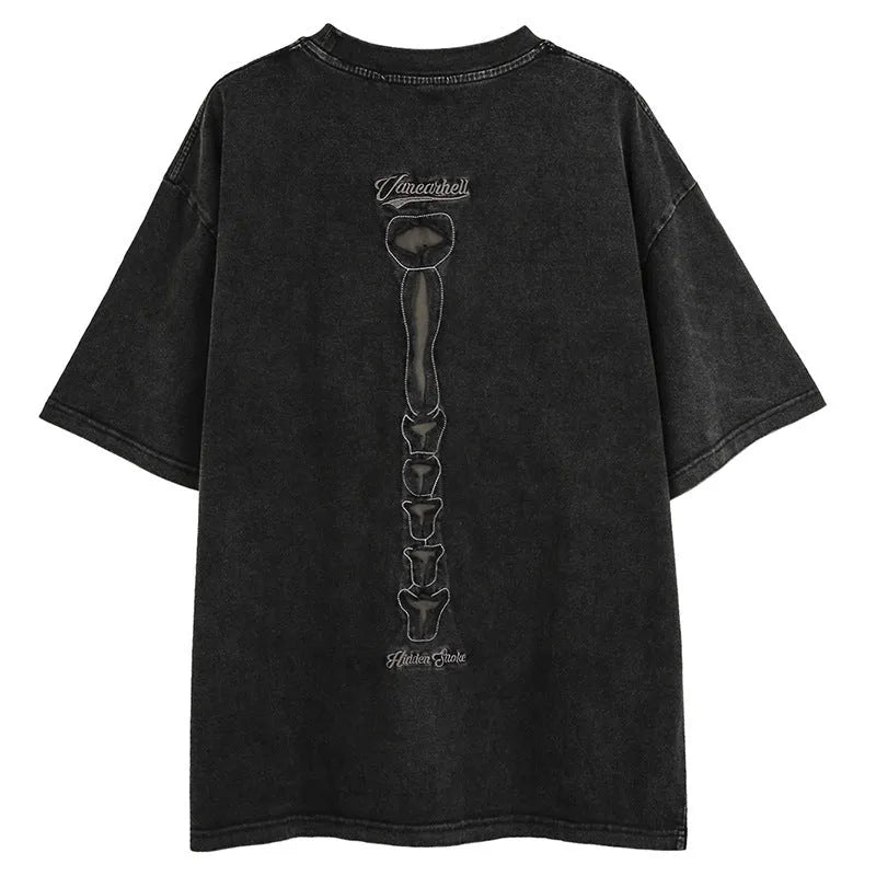 Brown loose fit cotton T-shirt with a skull and letter print design and drop-shoulder sleeves.