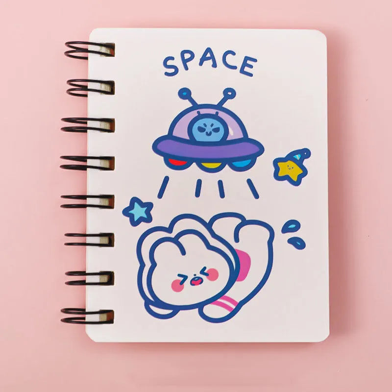 Astronaut themed portable pocket notebook showing soft cover design options and compact 10.5x8cm size