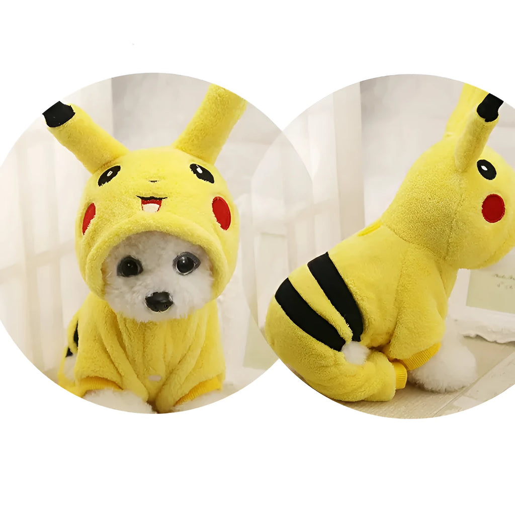 Fleece hooded cat coat with cartoon design in multiple sizes for small to medium pets