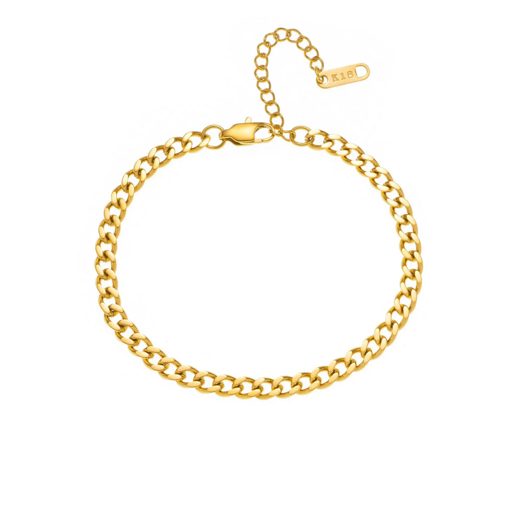 Gold electroplated titanium steel necklace with letter A charm on a 40.5cm blade chain