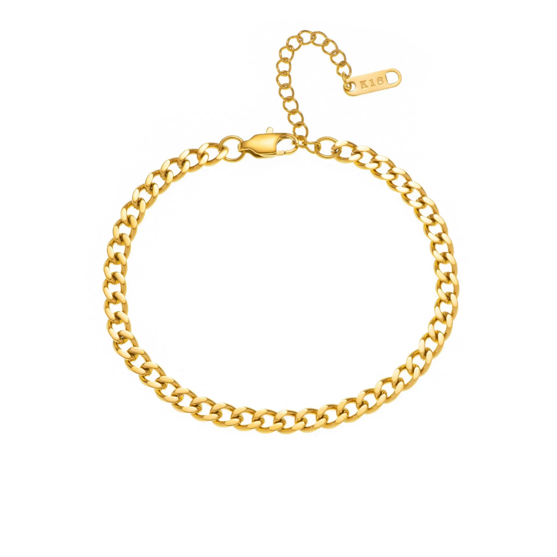 Gold electroplated titanium steel necklace with letter A charm on a 40.5cm blade chain