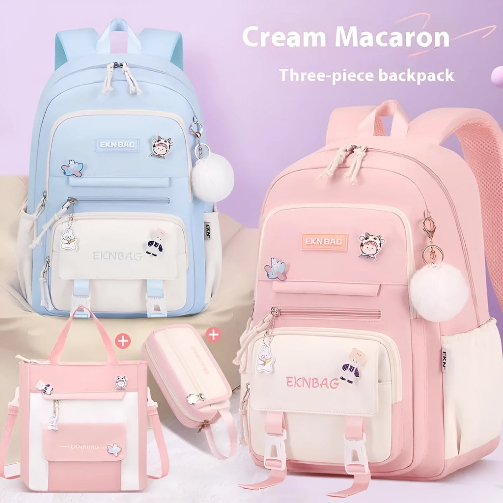 Girls waterproof school backpack in multiple colours with curved shoulder straps