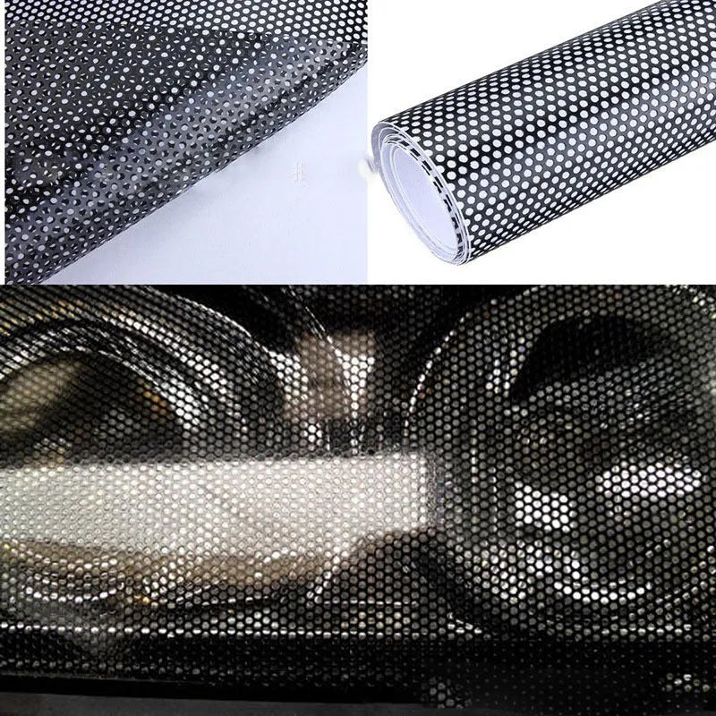 Perforated automotive colour changing film measuring 30cm by 106cm for window tinting applications