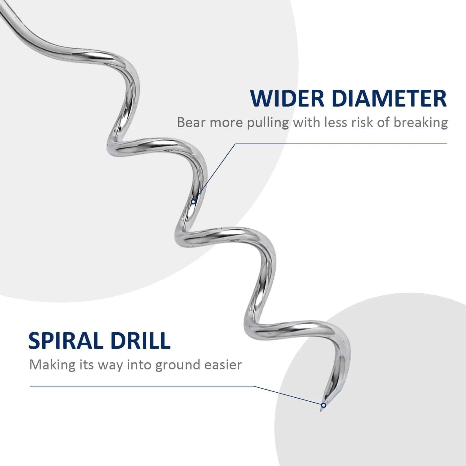 Silver spiral dog tie out stake made of solid steel for outdoor tethering in sandy soil