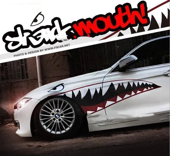 Shark series PVC car body stickers showing Model A and Model B designs on vehicle doors