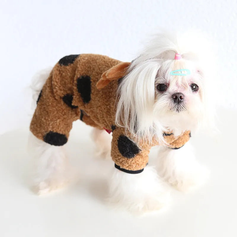 Polka dot elk couple print pet clothing for dogs and cats in four-leg and skirt style options