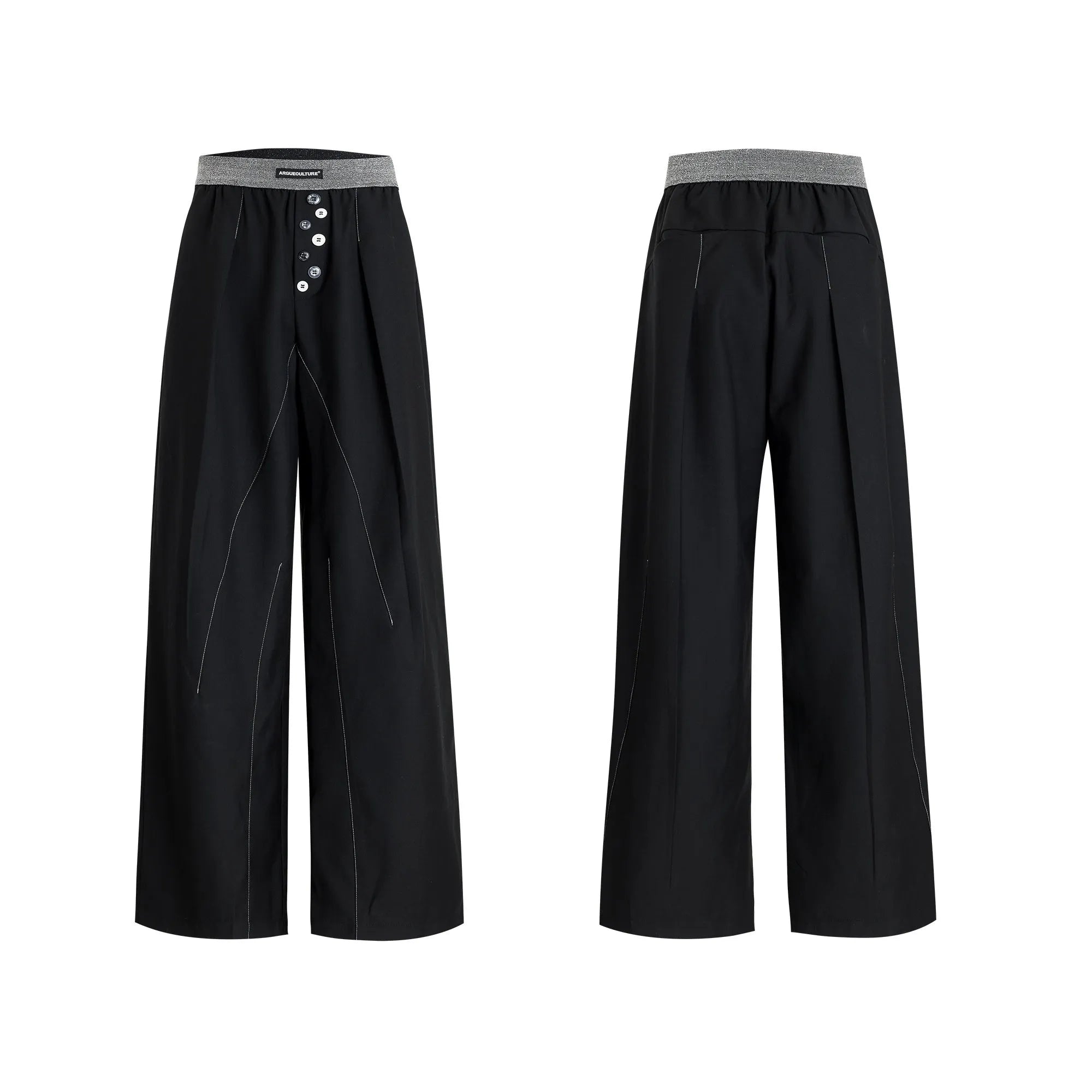 Straight-leg suit trousers with button-open line design in high-waisted drooping style
