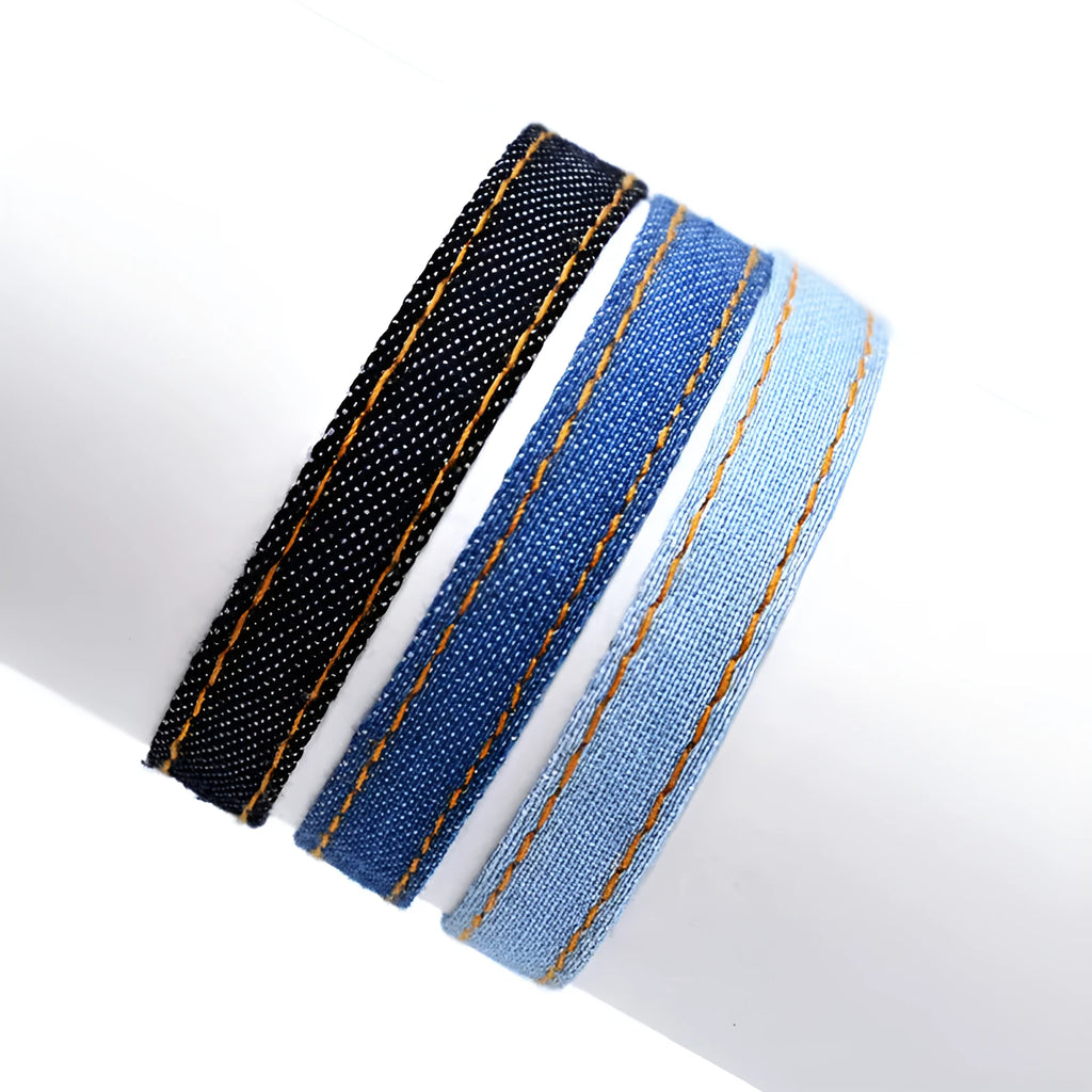 Handmade denim fabric unisex bracelet carrying strap in a cute style for travel.