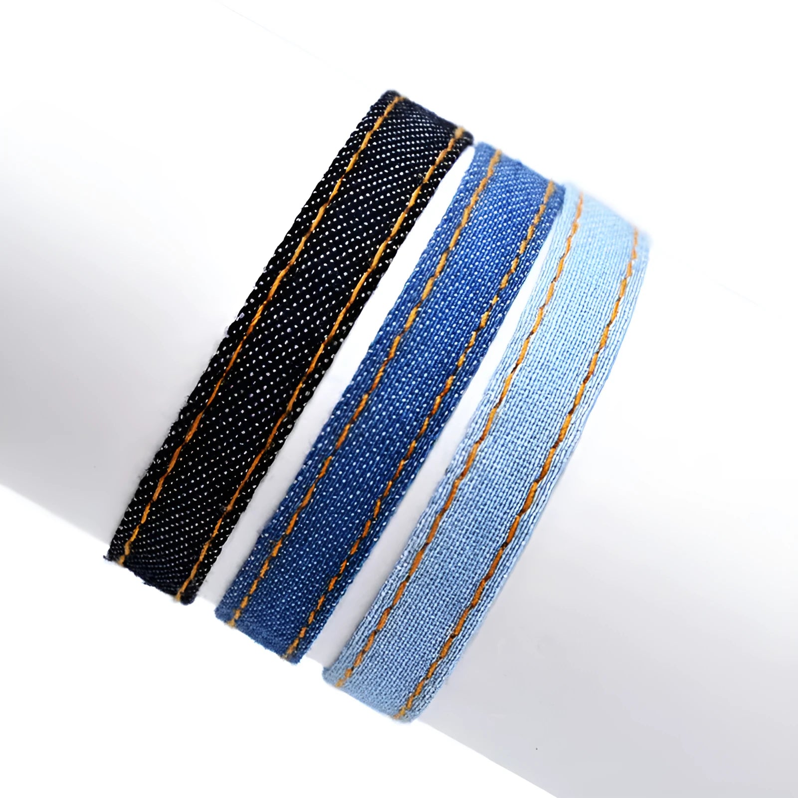 Handmade denim fabric unisex bracelet carrying strap in a cute style for travel.