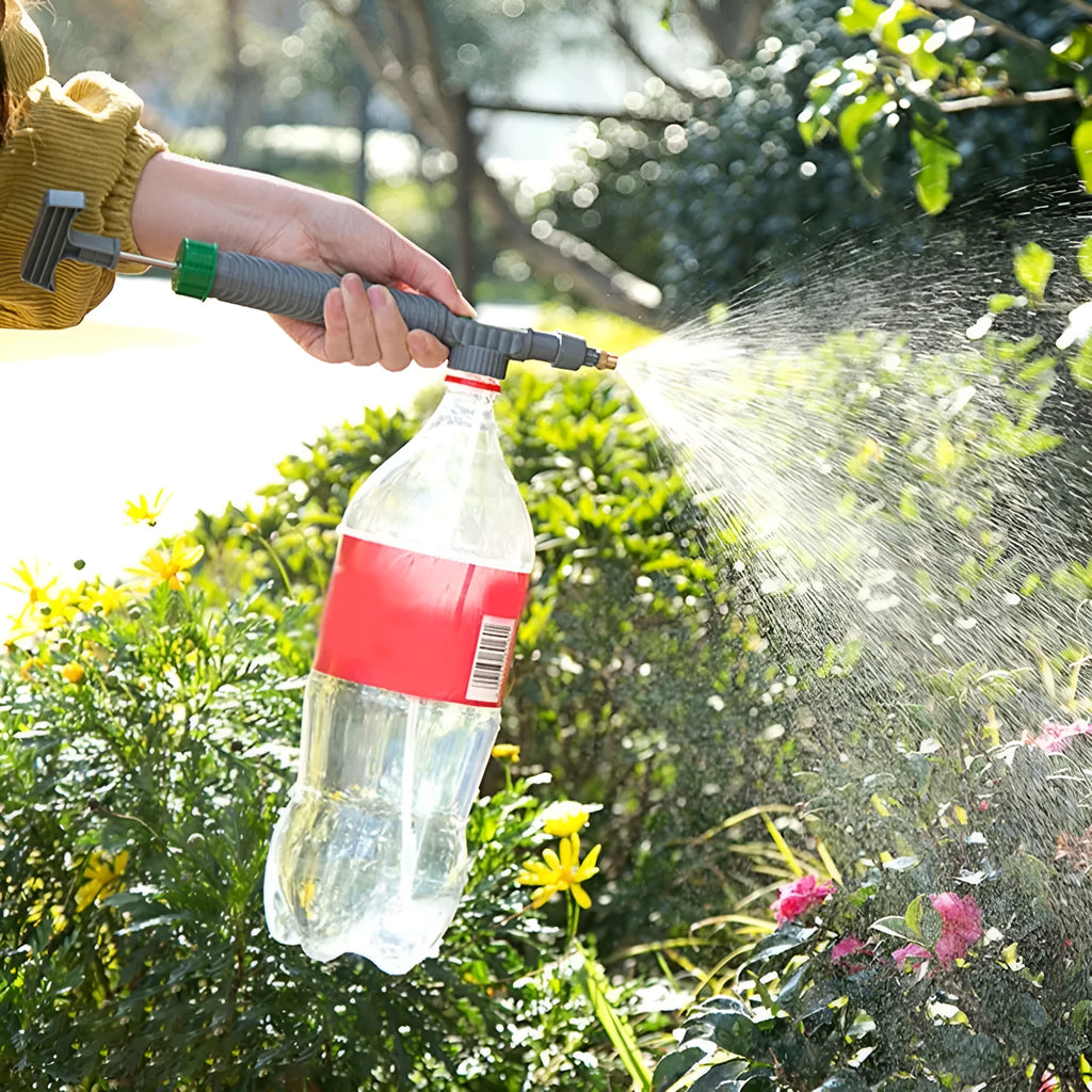 Grey universal beverage bottle watering sprayer nozzle with 30cm tube on plant pot
