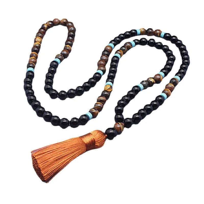 Natural agate jewellery set with Tiger eye stone ornament showing bracelet and necklace pieces