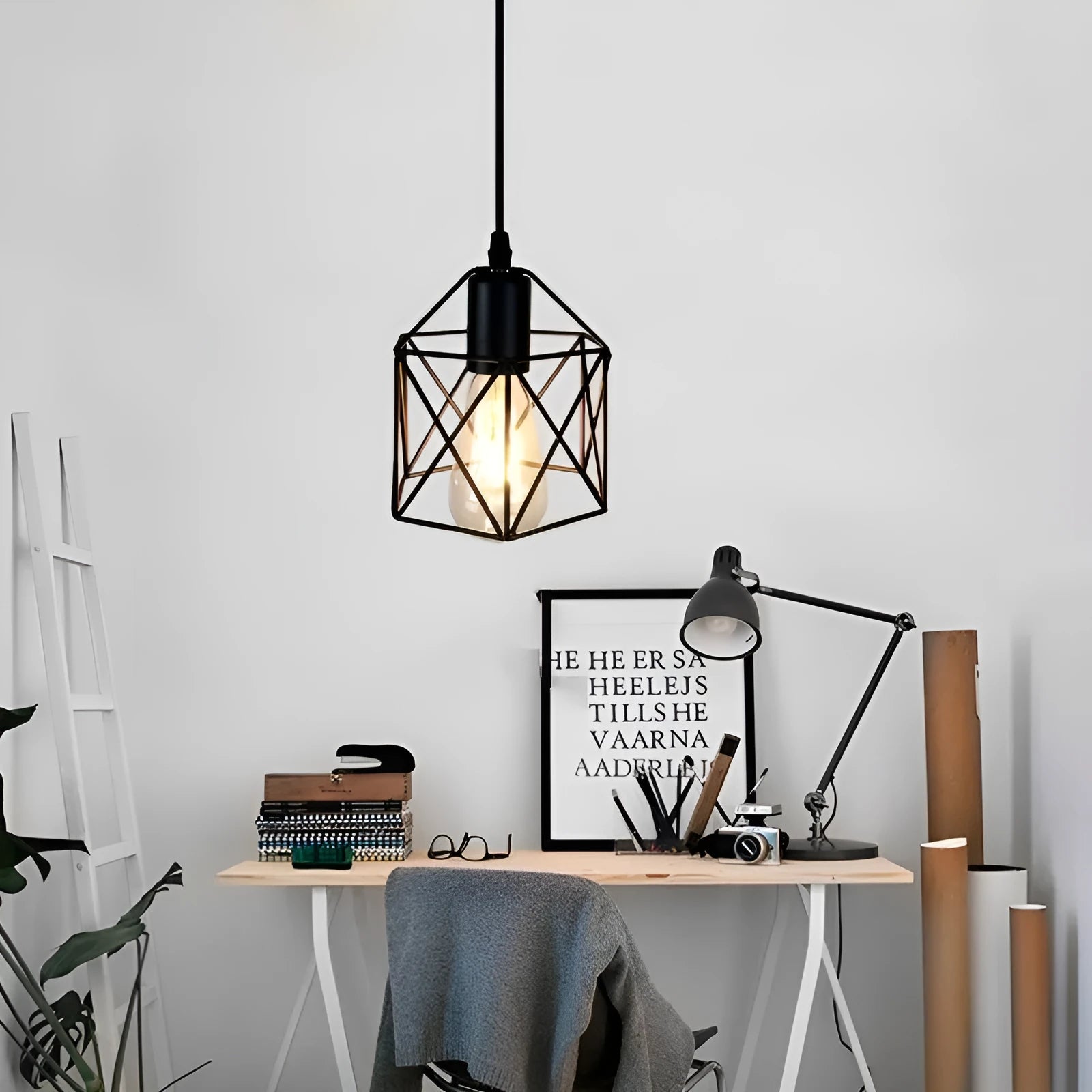 Country style decorative light with iron shade, push button switch, in North European American design