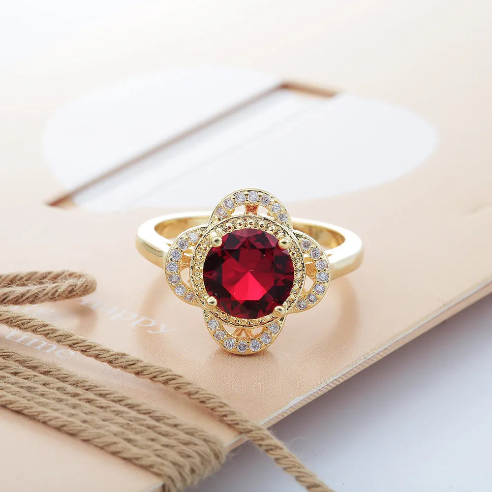 Copper ring with fruit-shaped zircon design in electroplated finish