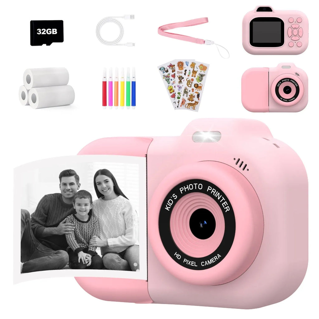 Children's plastic camera toy in blue, pink or purple with video recording and game functions