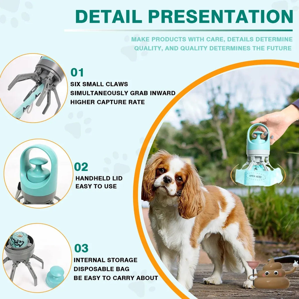 Blue pet outdoor toilet claw pooper scooper with ABS plastic build and garbage bag dispenser