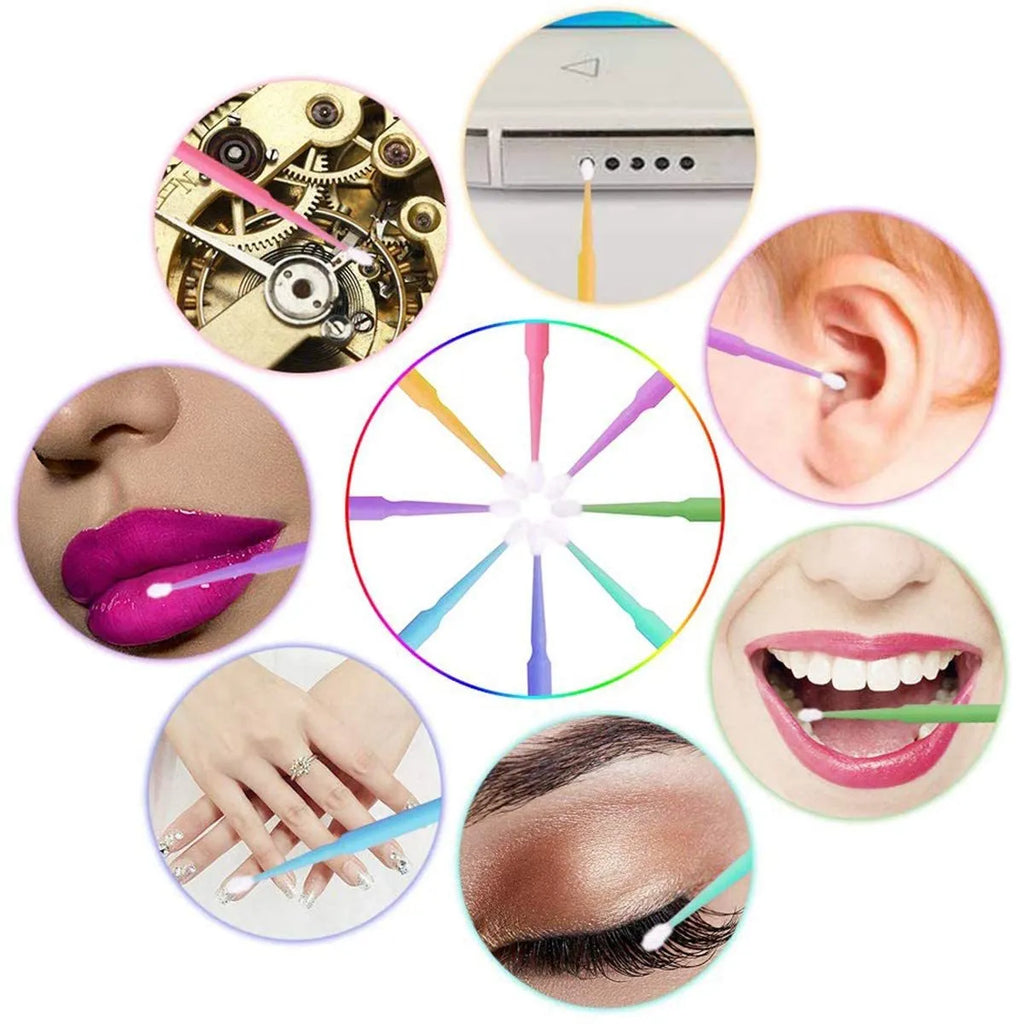 Disposable flock-tipped micro applicator brushes in multicolours, bendable stick, 200-500 pcs for eyelash extensions and makeup
