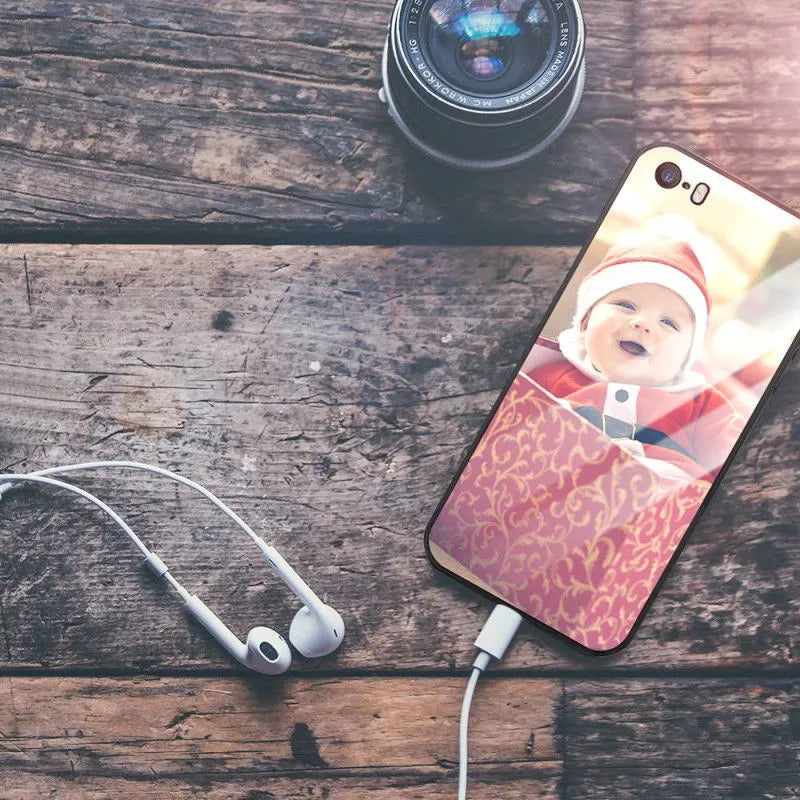 A patterned smartphone case for iPhone with a raised edge around the camera and screen.