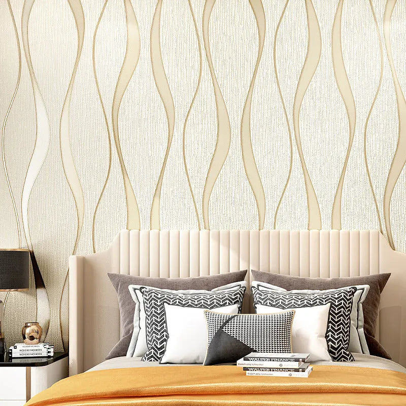 Curve stripe patterned 3D wallpaper with velvet texture for video wall backgrounds.
