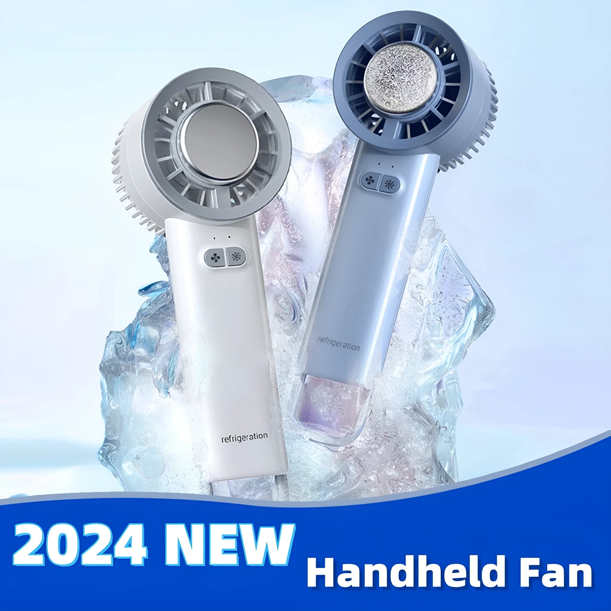 Mini handheld turbo jet fan in white with brushless motor, 3600mAh battery, and ice-cool function