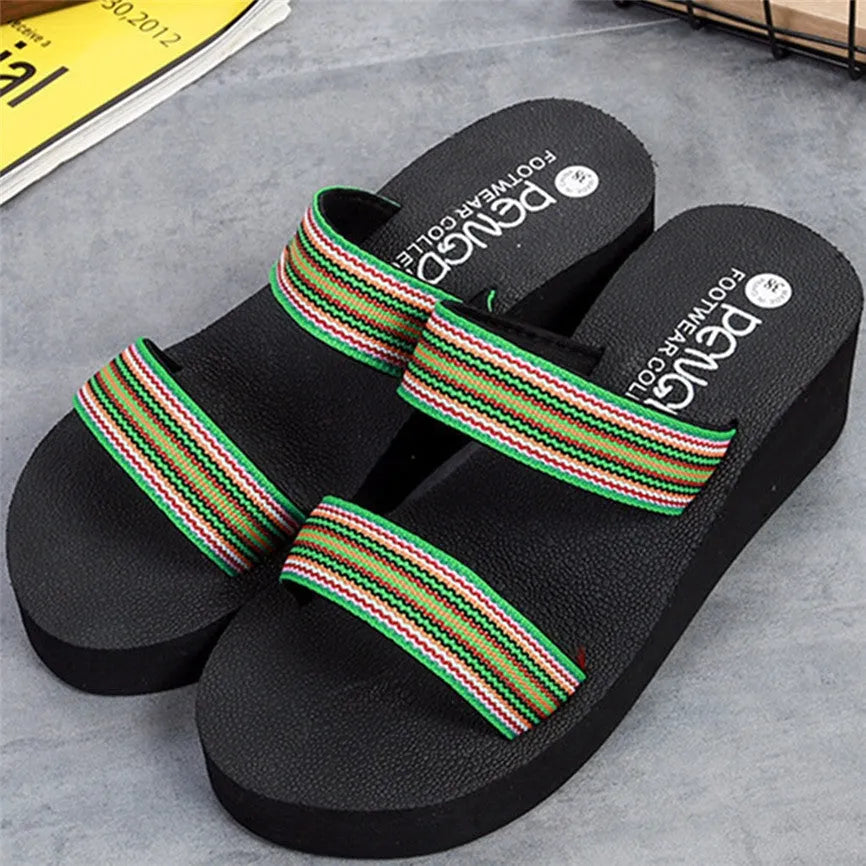 Women's bohemian summer slippers in brown with a high elastic EVA upper and rubber sole.