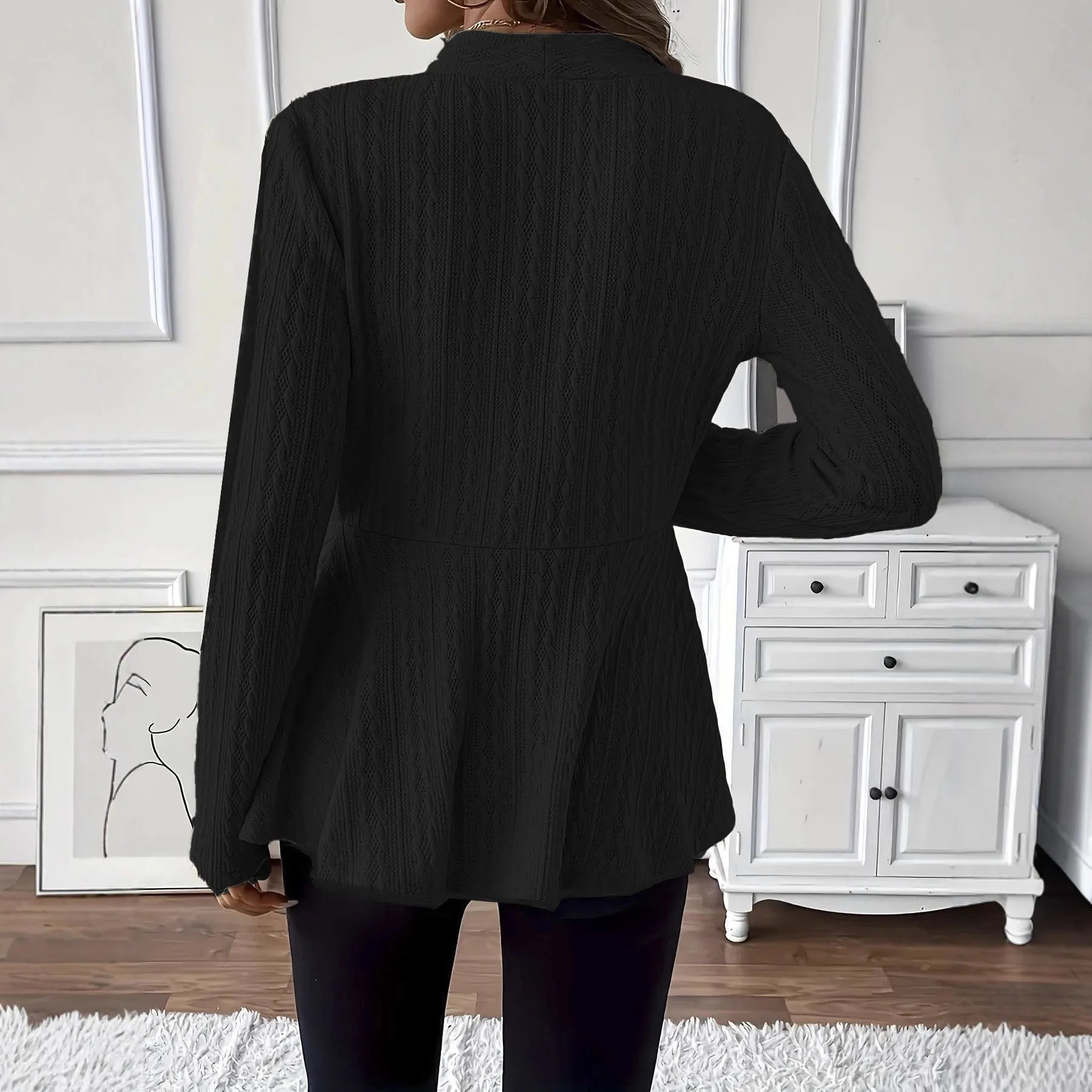 Women's apricot jacquard knitted cardigan with one button front closure