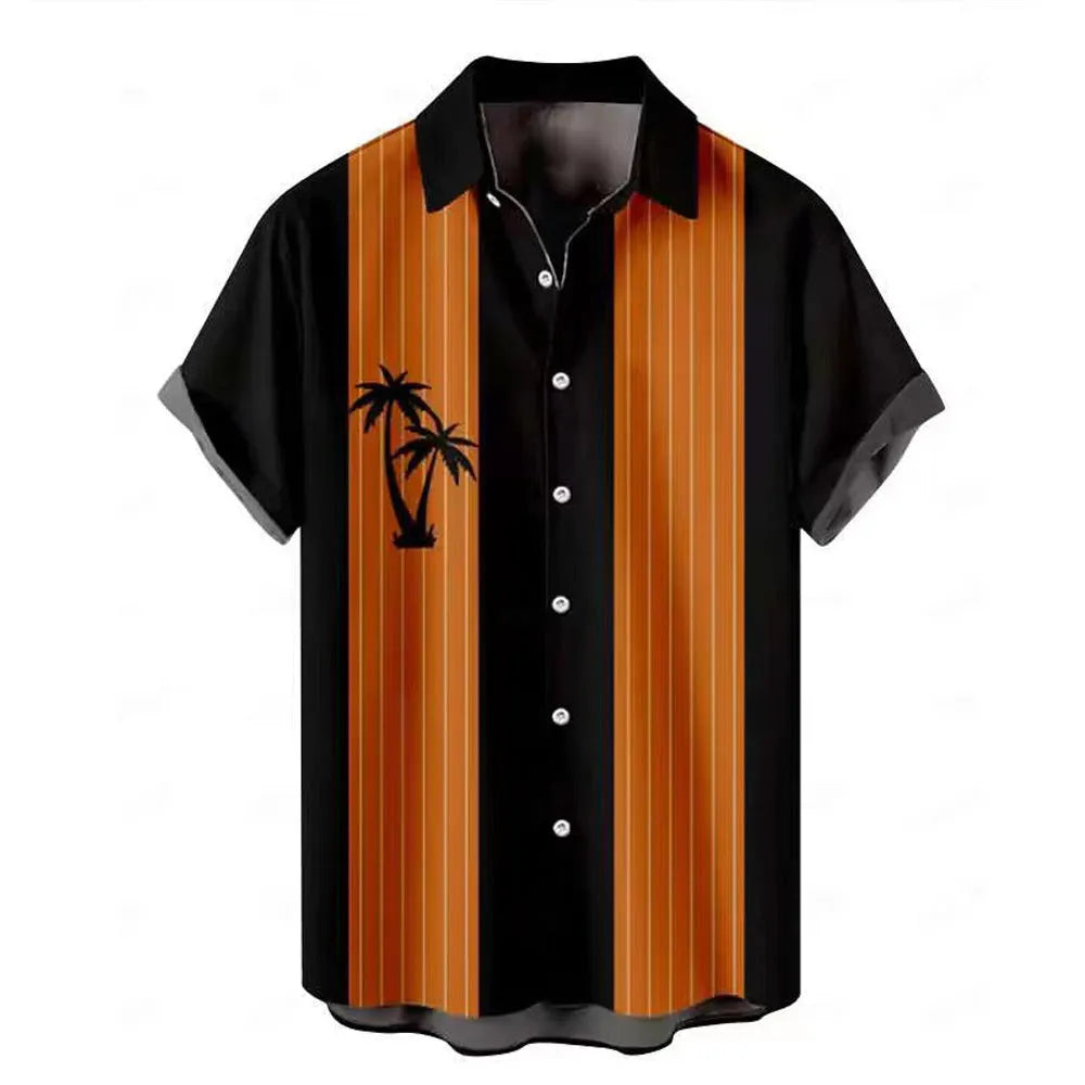 Hawaiian men's 3D printed short-sleeved cardigan shirt in green and blue tropical pattern, front view