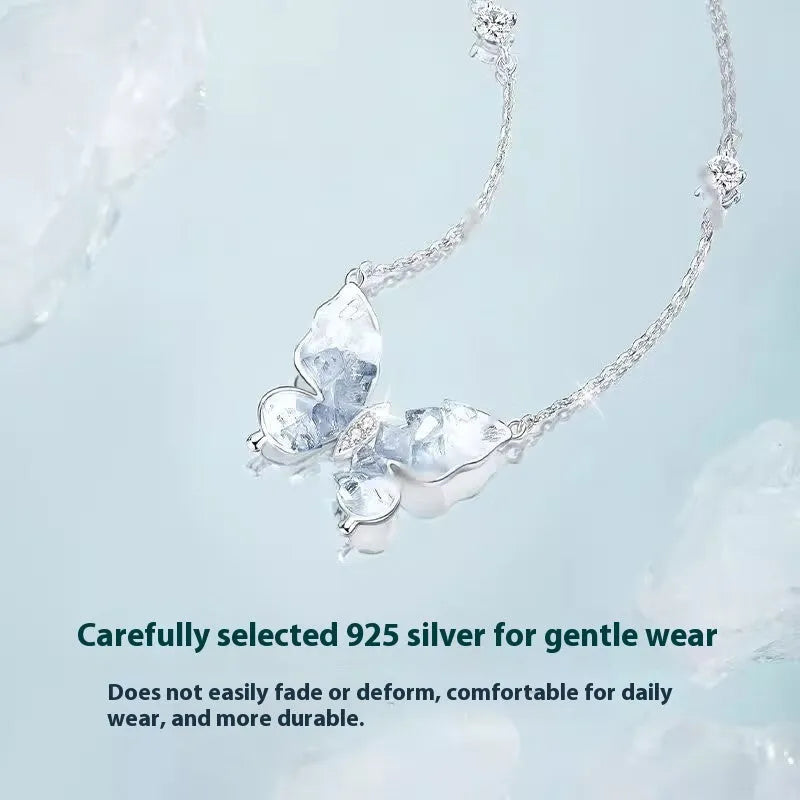 Silver butterfly necklace with adjustable O-ring chain for women