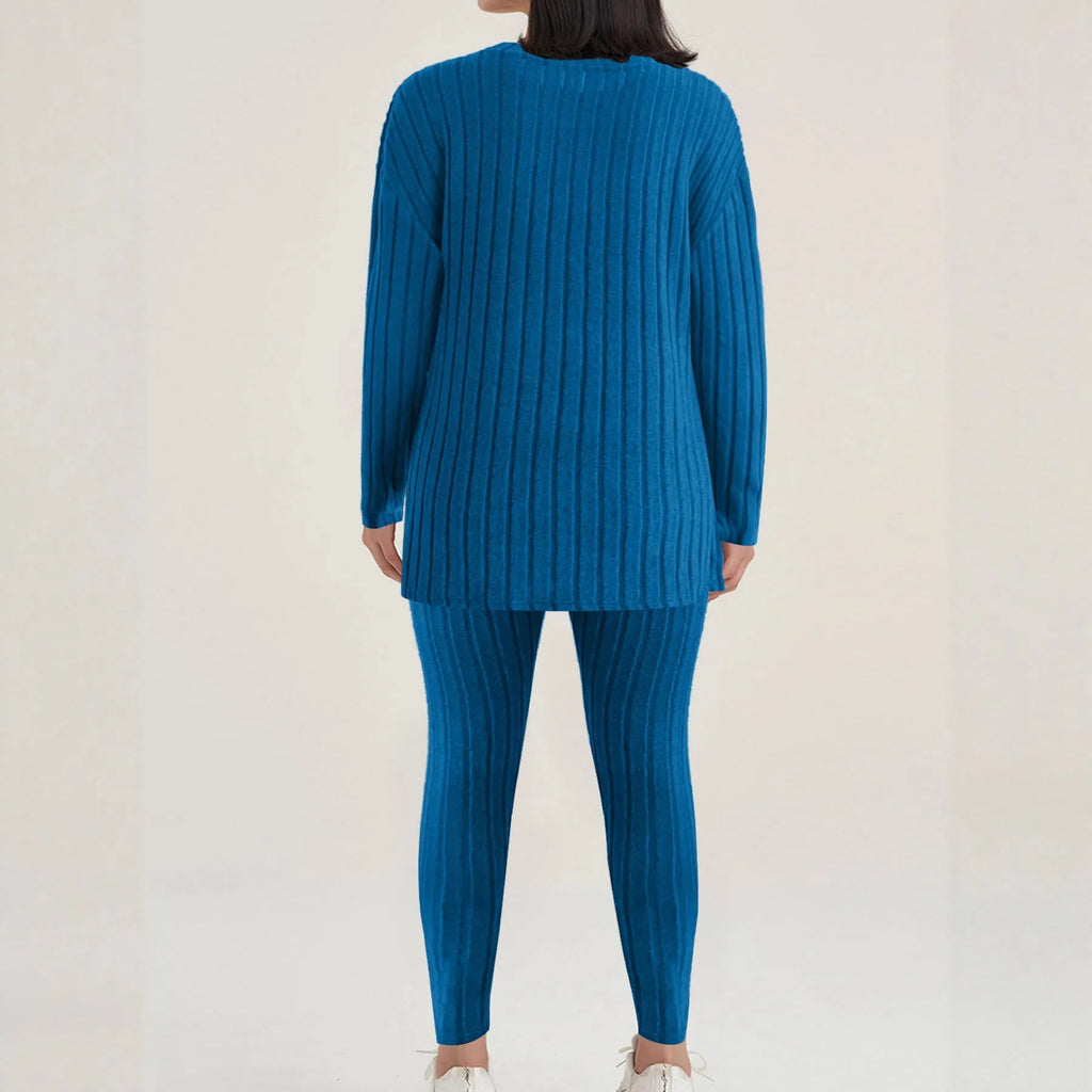 Women's black sunken stripe polyester homewear set with regular sleeves and trousers