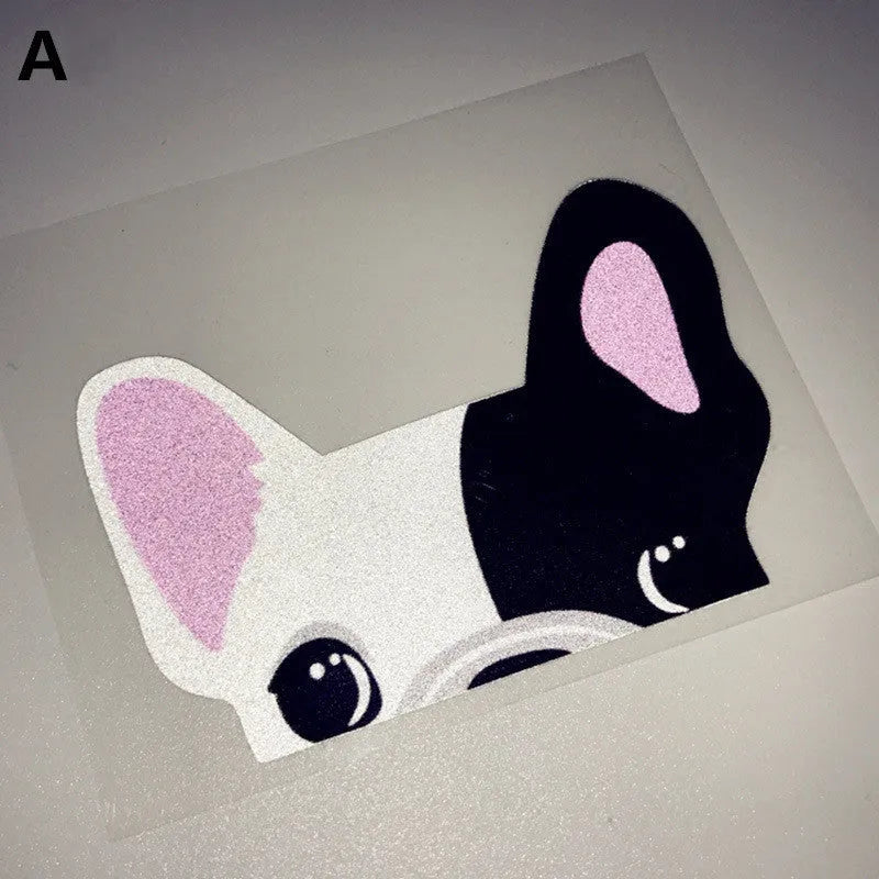 Pack of 10 reflective bulldog stickers 11cm x 7cm in three colour options, strong adhesive for car bumper or pet collar