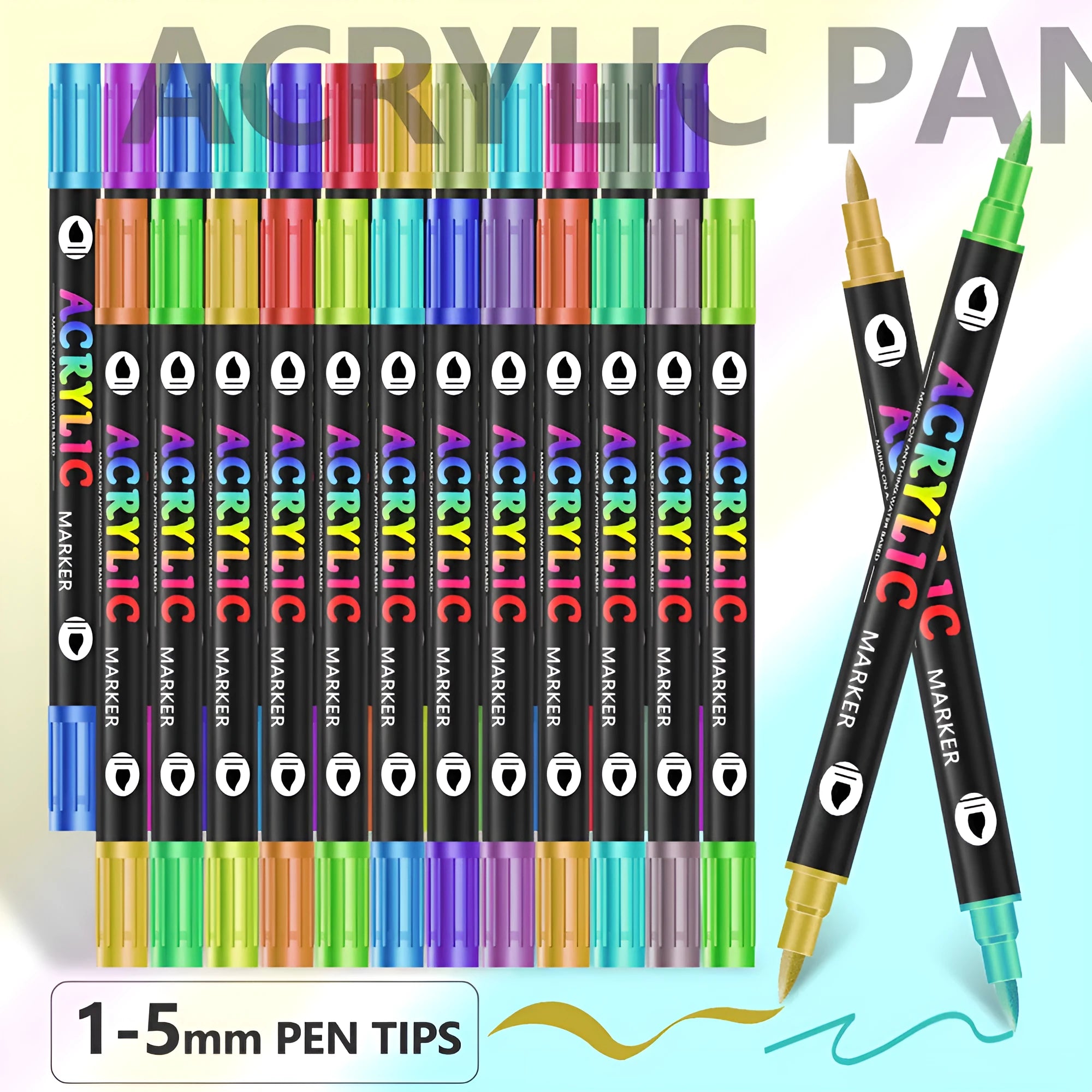 Double-headed acrylic marker pens with washable quick-drying ink in multiple colour sets