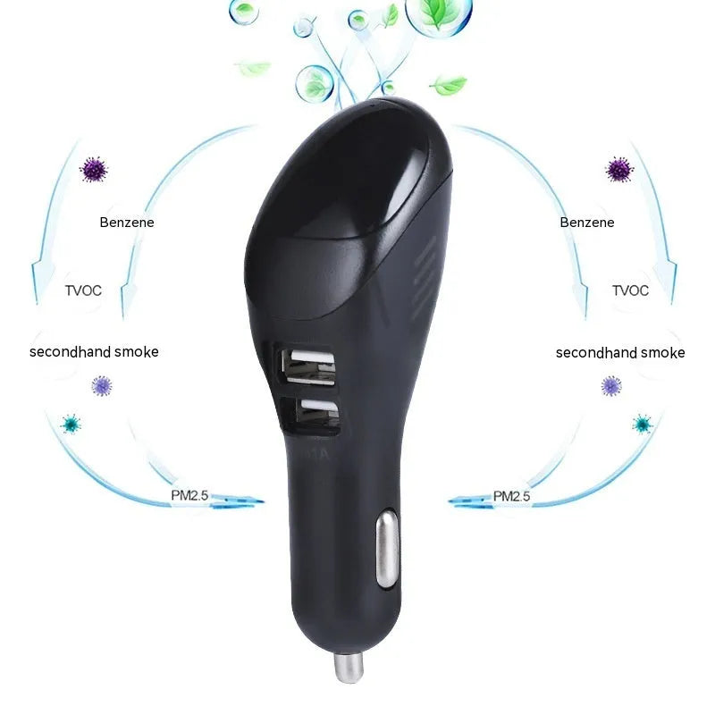 White car USB charger with negative ion purifier for cigarette lighter socket