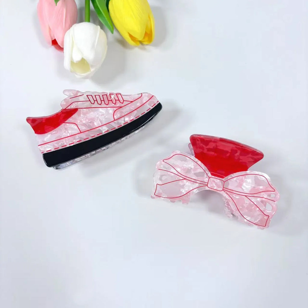 Fresh cute glitter bow tie grip hair clip acrylic oil injection cream sweet girl style 8cm women non-inlaid