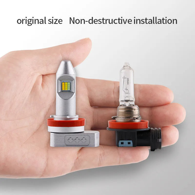 Universal LED fog lamp bulb with aluminium housing on a white background