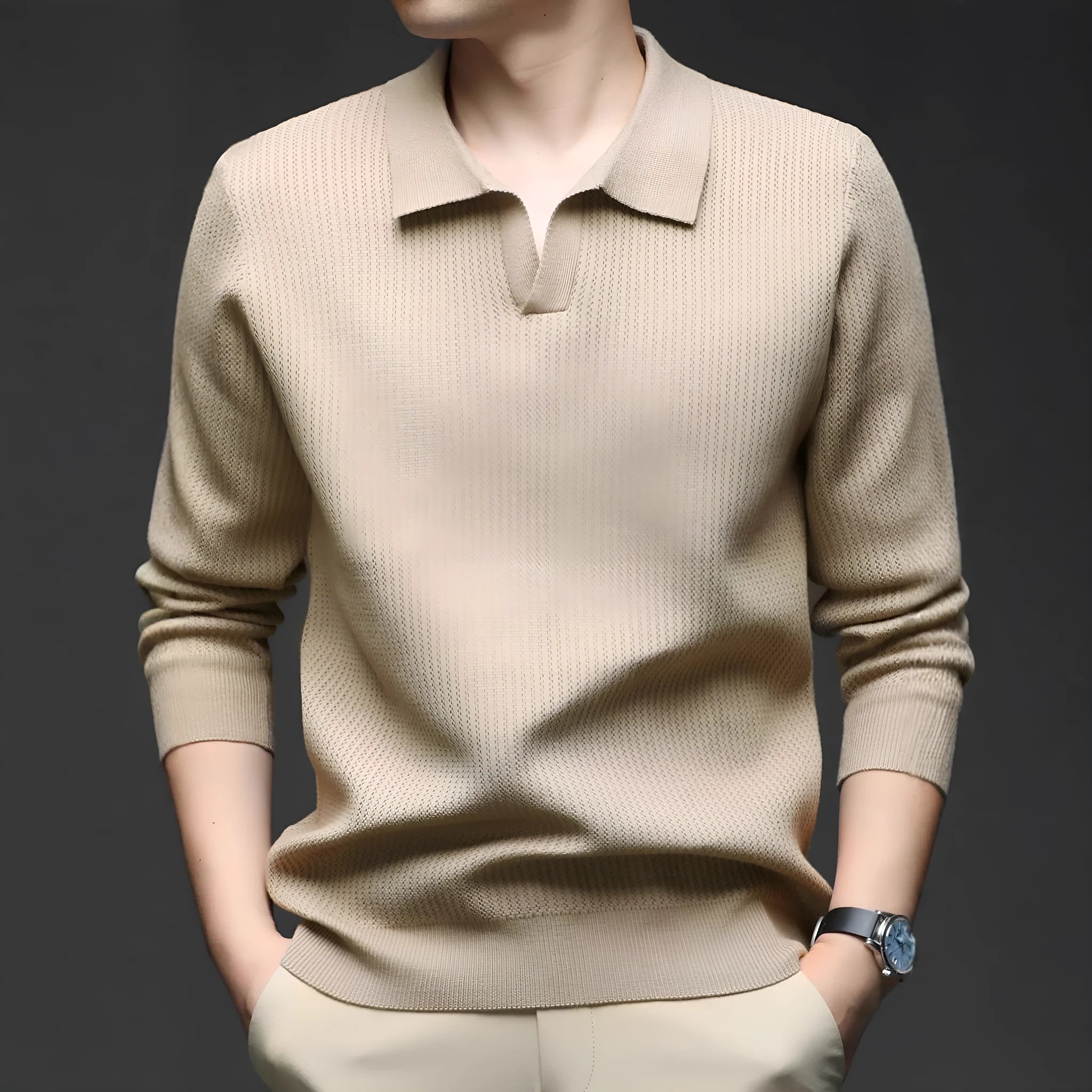 Men's loose fit casual pullover sweater in green for autumn inner wear and casual layering