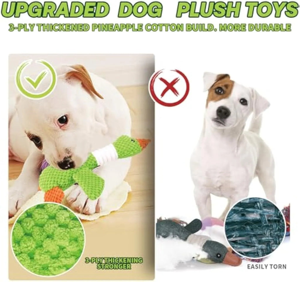 Blue plush duck dog toy with squeakers for large breed chewing play