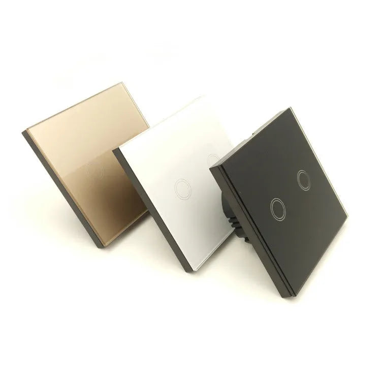 86-type touch light switch with tempered glass panel in black, golden or white colour options