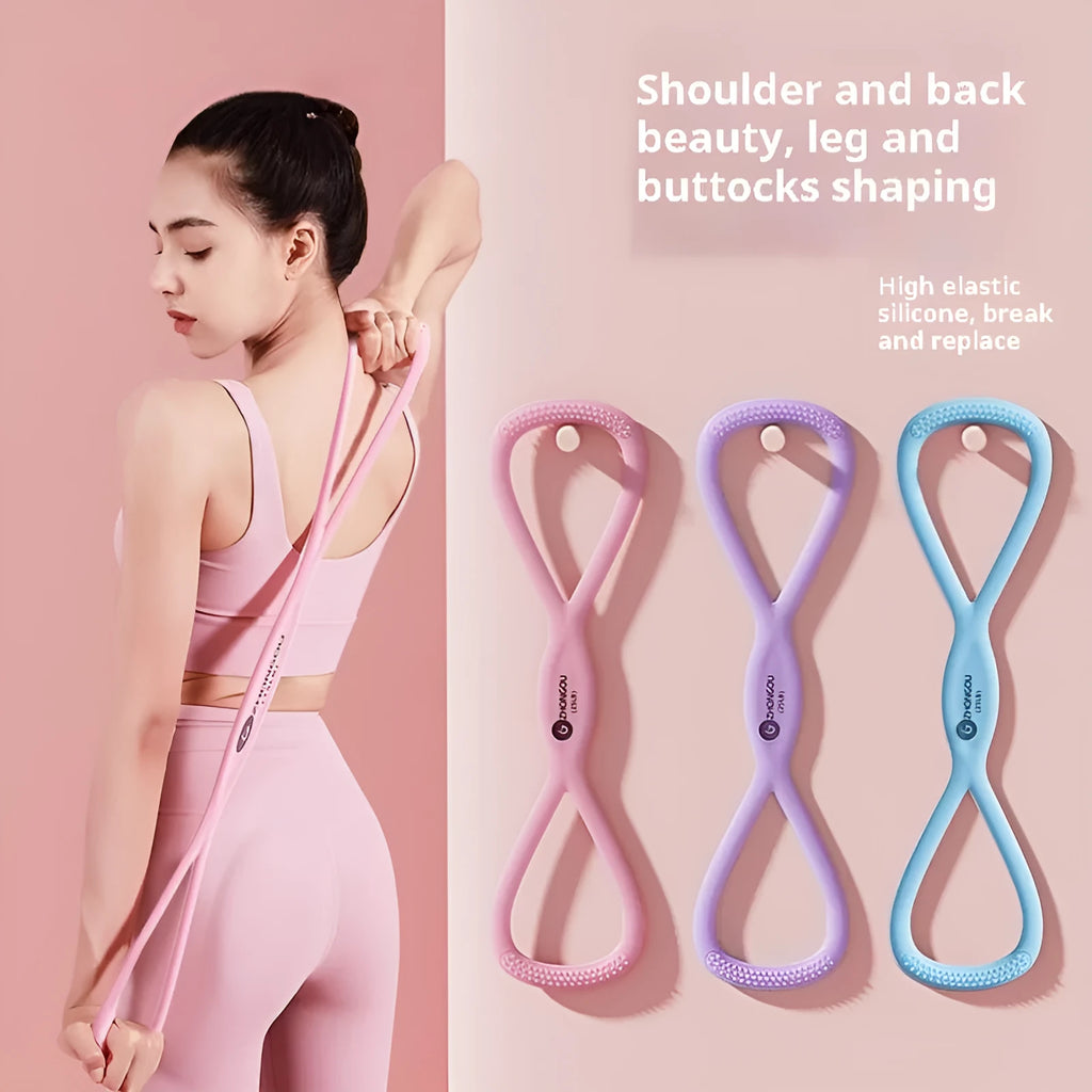 Chest expander fitness elastic rope silicone resistance strip in pink 15 pound option for home gym workout