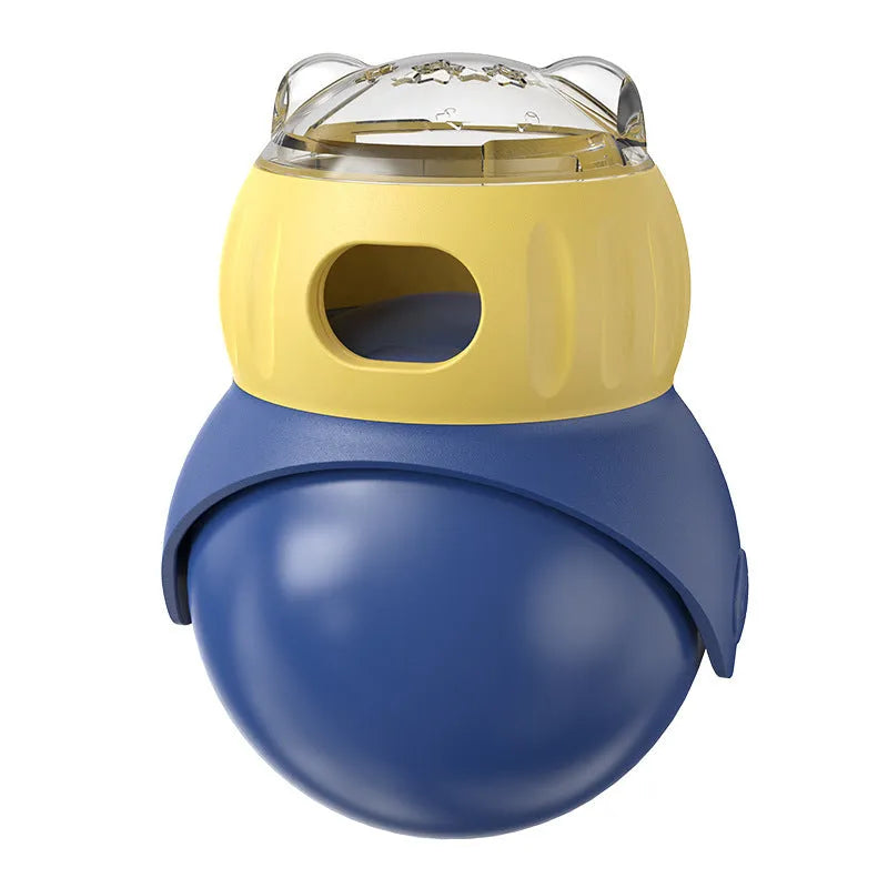 Owl design cat feeder tumbler puzzle toy in morandi yellow and blue colours
