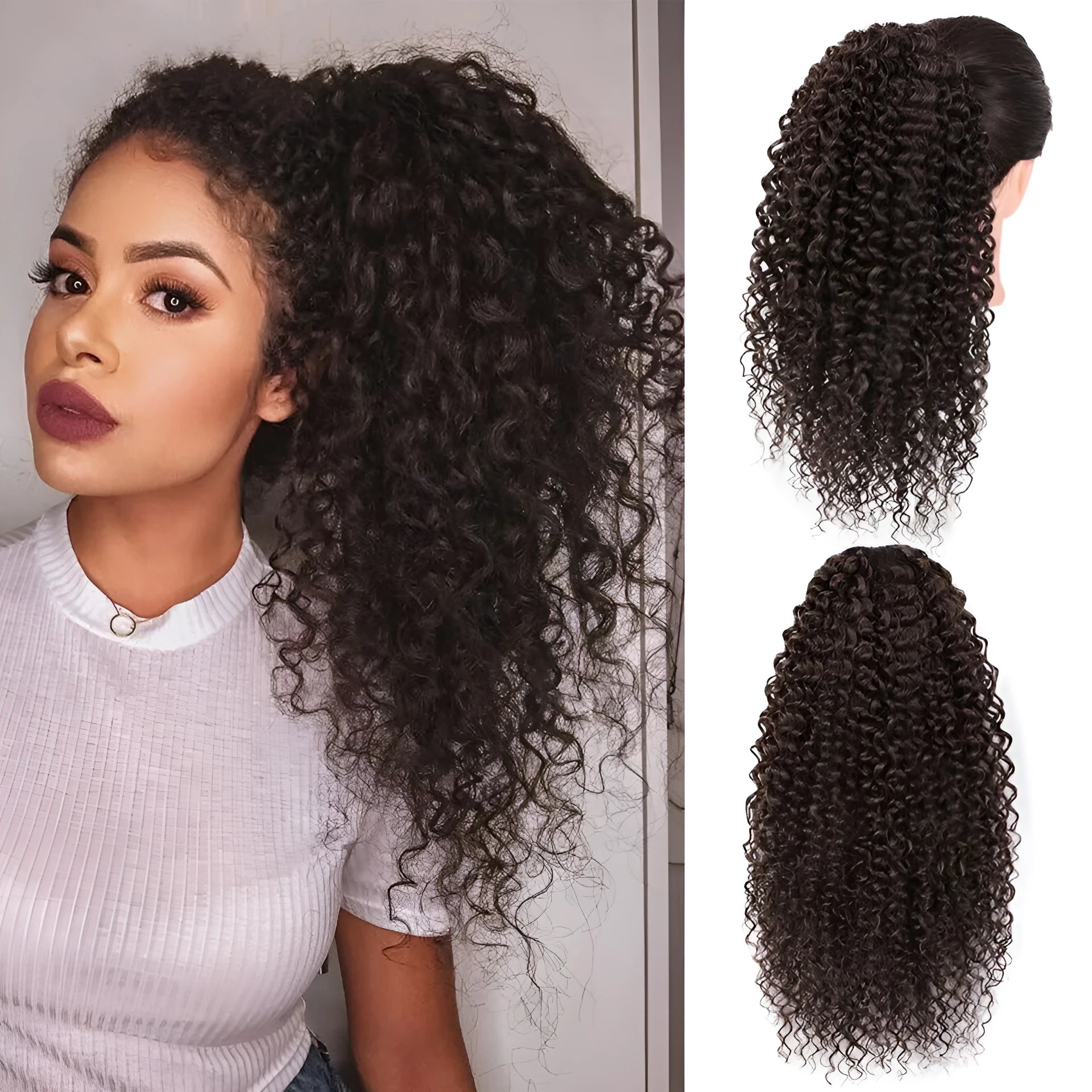 Drawstring puffy ponytail afro curls wig for ladies medium length style #1B