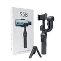 Black three-axis handheld gimbal stabilizer for mobile phones with tripod accessory