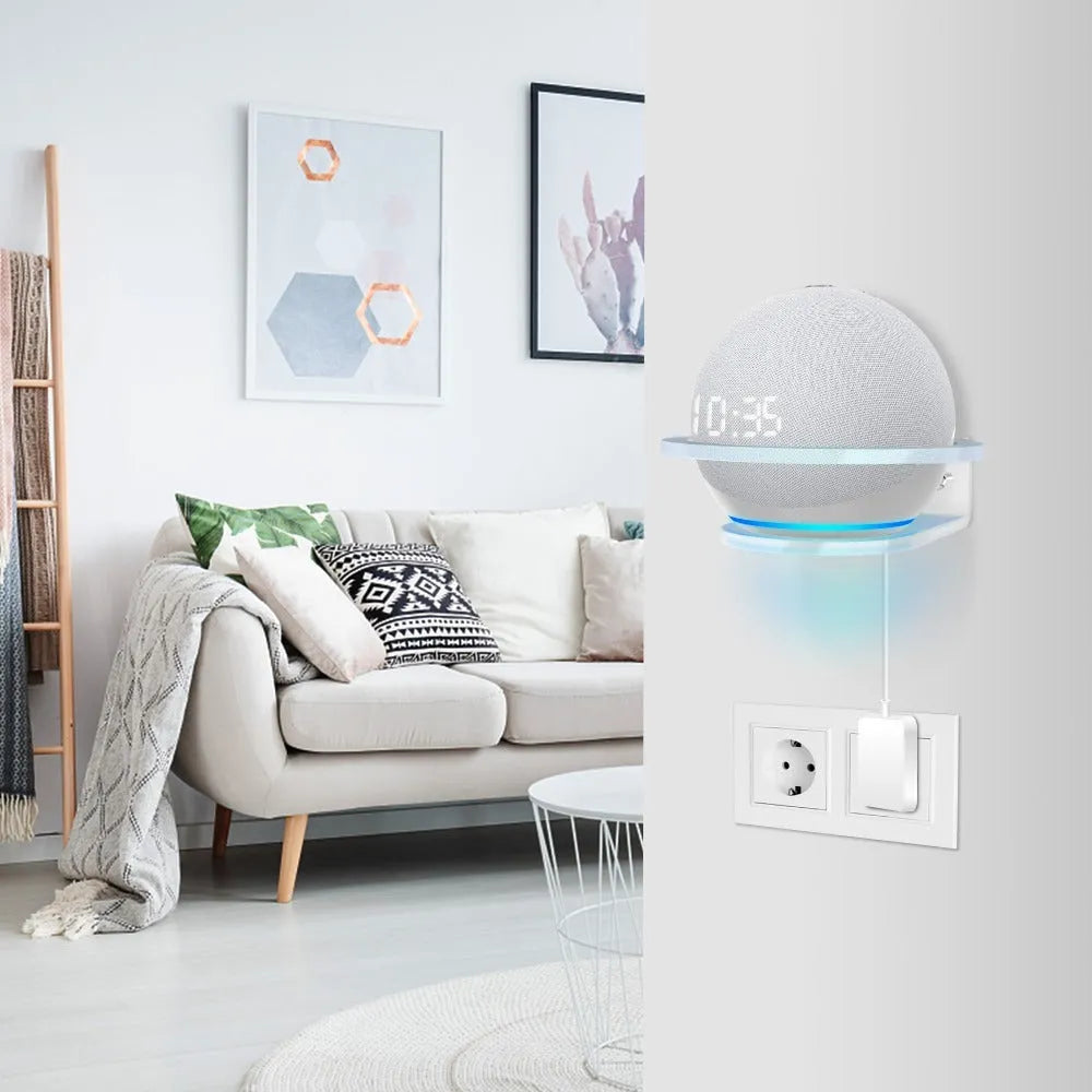 White plastic wall bracket for Amazon Echo Dot 4th generation speaker mounting