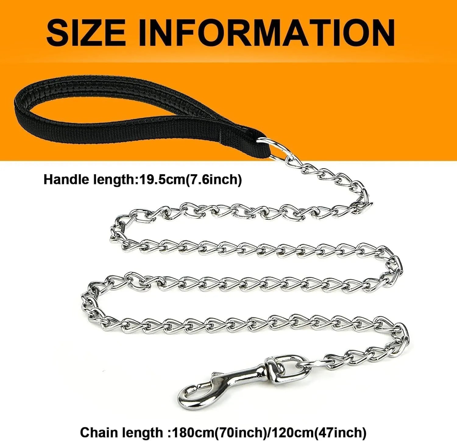 Heavy duty metal dog leash with soft padded handle in black colour, suitable for large medium size dogs