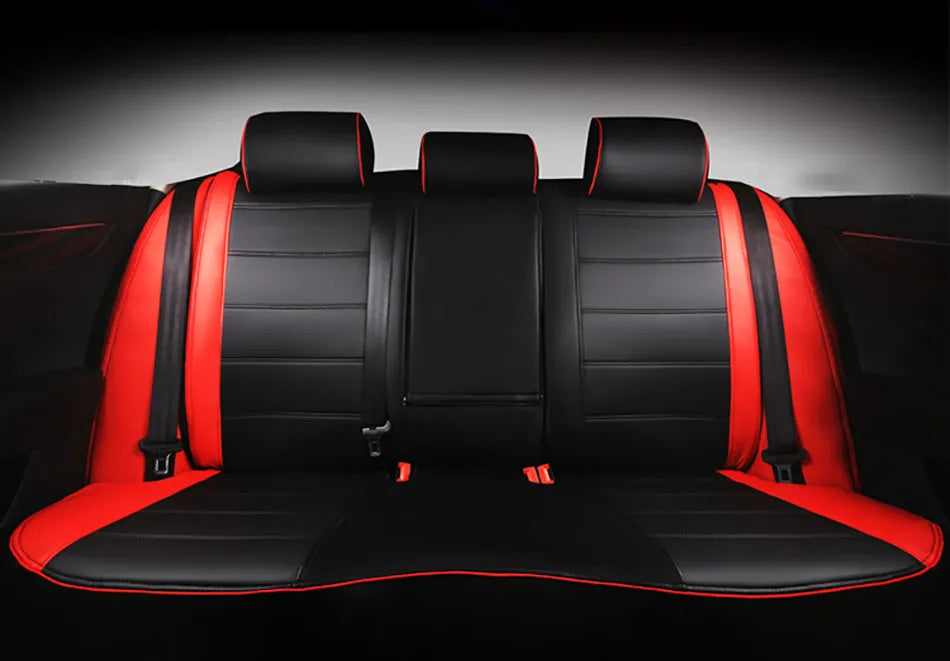 Cow leather universal fit car seat cover shown in beige and black with red line colour options.